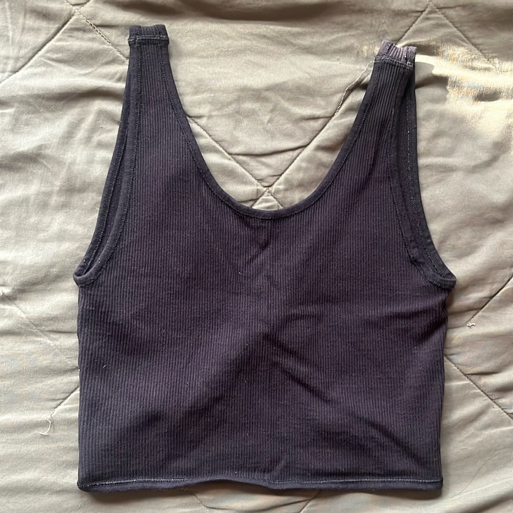 Urban Outfitters Black Ribbed Cross Back Crop Tank Top